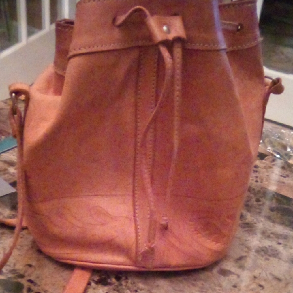 Chic Tan Leather Drawstring Backpack - image 1